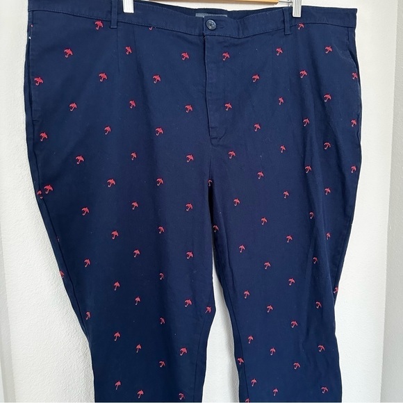 ModCloth Embroidered Umbrella Print Pants Chino Style Navy Red Size 28 Women’s - Picture 4 of 10